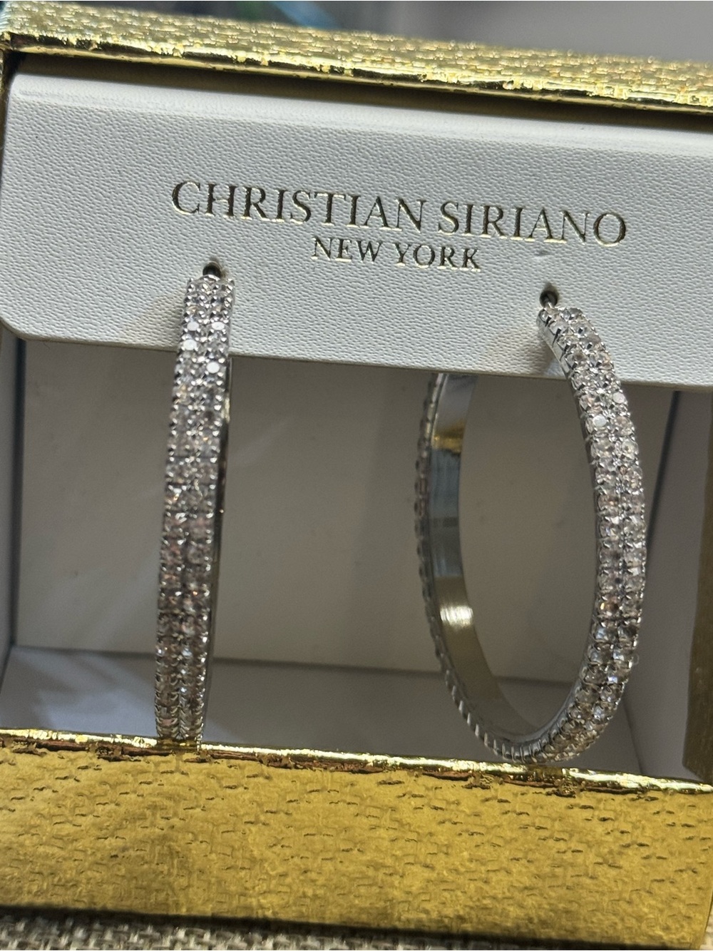 Christian Siriano Silver Crystal Pave Hoop Earrings